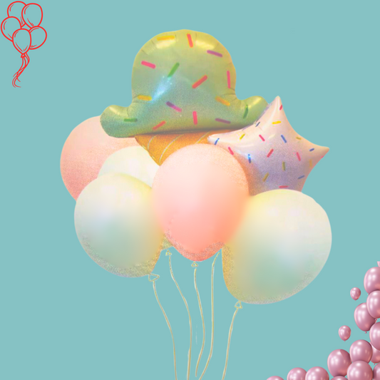 זר בלונים קייצי עם בלון בצורת גלידה | שוקולטי