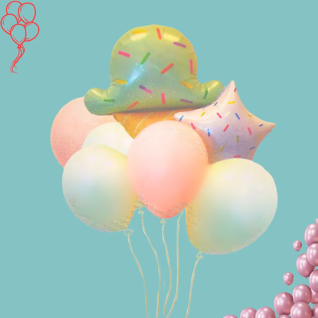זר בלונים קייצי עם בלון בצורת גלידה | שוקולטי