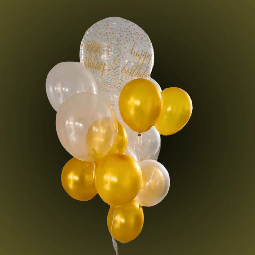 זר בלונים יום הולדת זהב לבן | שוקולטי