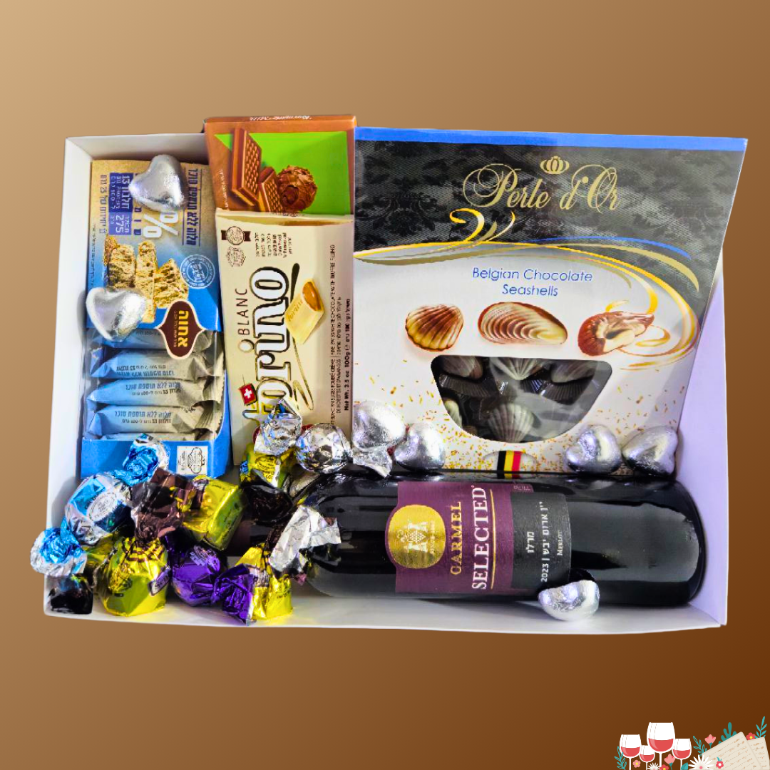 מארז "סיני" - מארז פרלינים שוקולדים ויין כשרים לפסח | שוקולטי