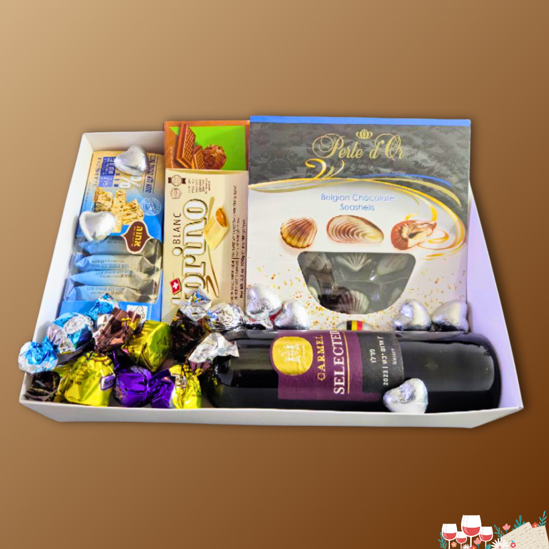 מארז "סיני" - מארז פרלינים שוקולדים ויין כשרים לפסח | שוקולטי