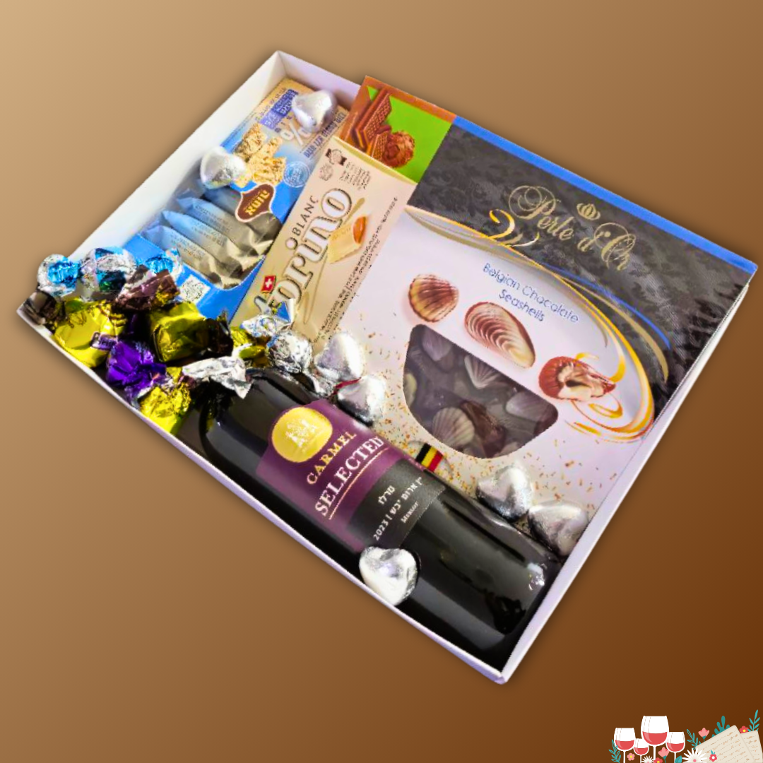 מארז "סיני" - מארז פרלינים שוקולדים ויין כשרים לפסח | שוקולטי