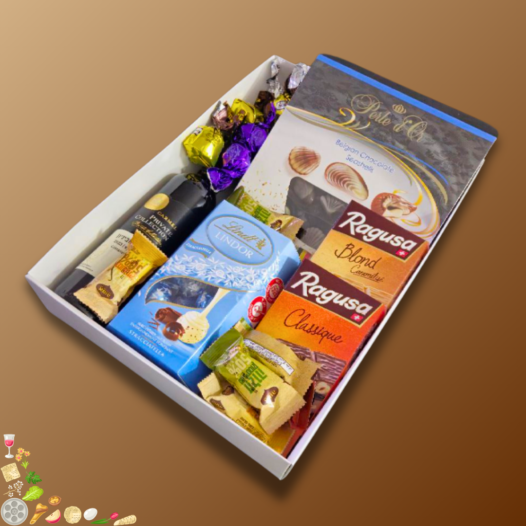 מארז "גושן" - מארז שוקולדים מפנק עם יין לפסח | שוקולטי