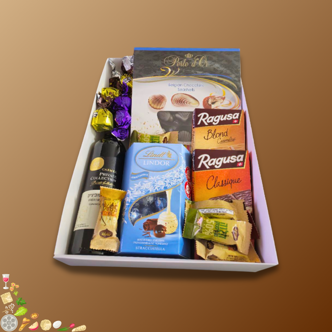 מארז "גושן" - מארז שוקולדים מפנק עם יין לפסח | שוקולטי