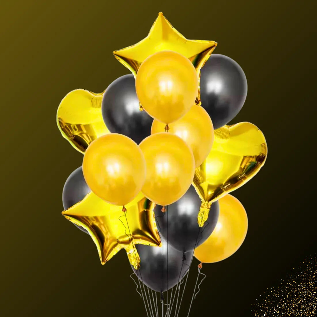 זר בלונים כוכבים ולבבות שחור זהב | שוקולטי