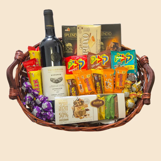 סלסלת שוקולדים ויין "אקסלנס" כשרה למהדרין | שוקולטי