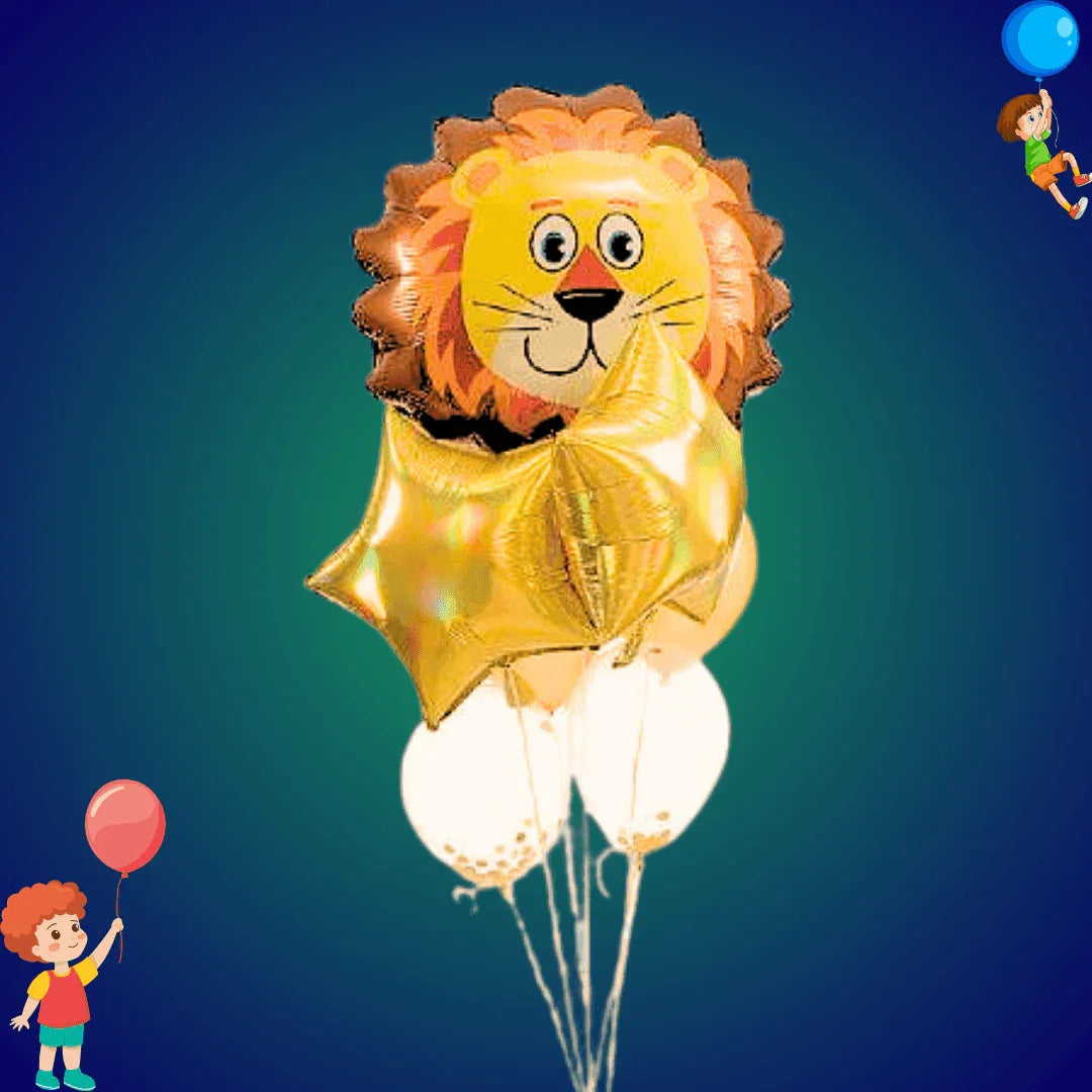 זר בלונים בצורת אריה לילדים - בלונים שעושים שמח | שוקולטי