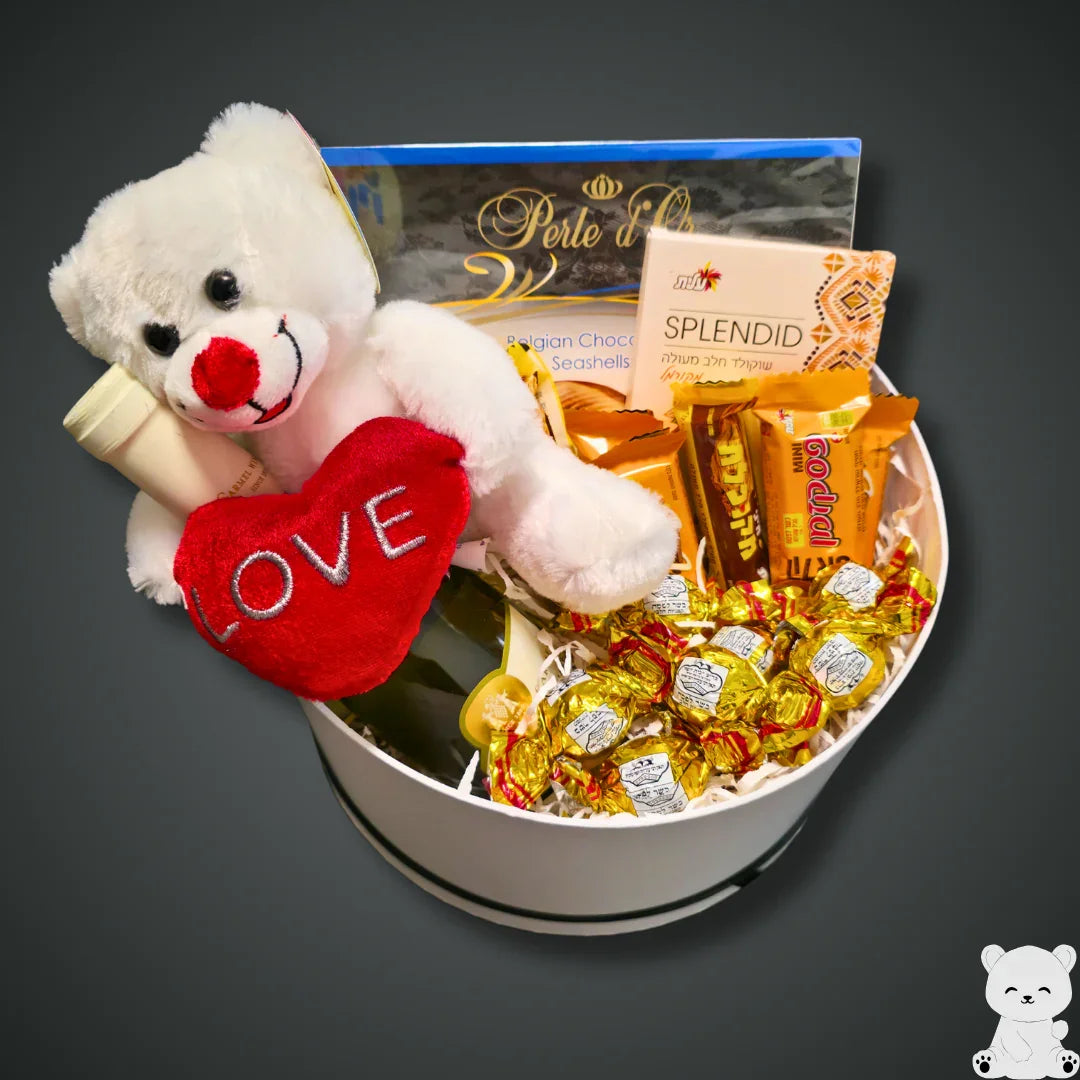 מארז "סוף" - מארז שוקולדים יין לבן קטן ודובי | שוקולטי