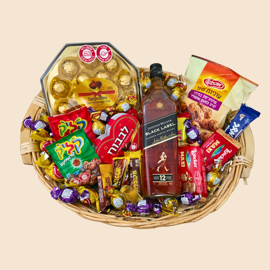 מארז "תפארת" - סלסלת שוקולדים וויסקי ענקית ומכובדת | שוקולטי