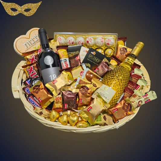 מארז "רועי" - סלסלת שוקולדים ויין מהודרת יוקרתית ומפנקת | שוקולטי