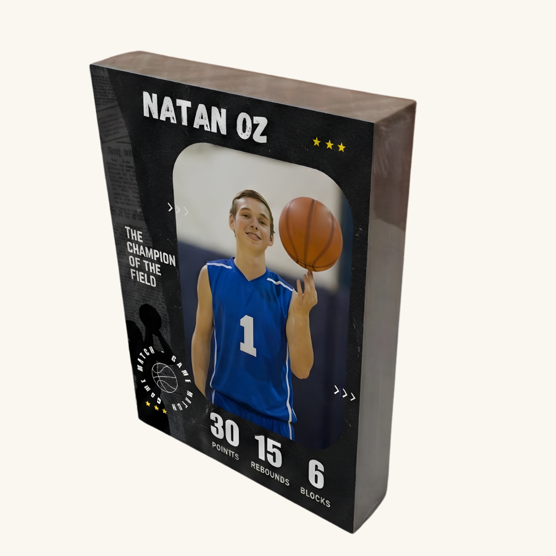 בלוק עץ שחקן כדורסל MVP