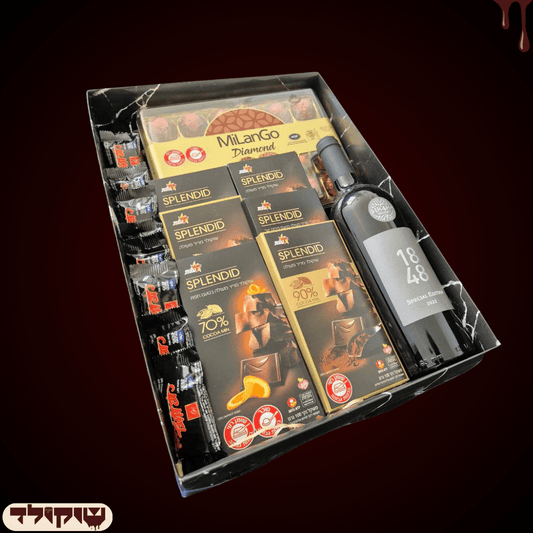 מארז "ניר" - מארז שוקולד ויין יוקרתי כשר למהדרין כשרות ויוקרה במארז 1 | שוקלטי